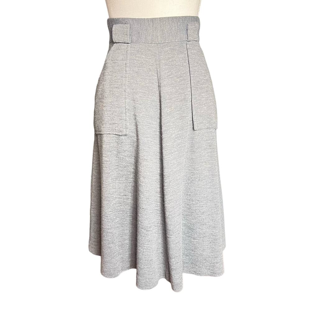 Vintage 70s Swing Skirt Size Small Classic Gray Acrylic Knit A-Line Midi Pockets